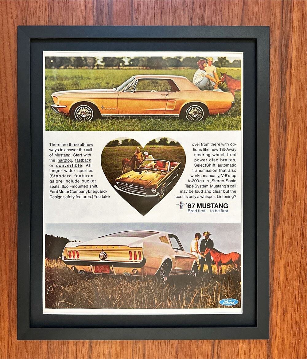 Framed 1967 Ford Mustang Hardtop 1966 Print Ad Fastback Vintage